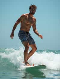 man as a Professional Surfer wearing swimwear on a Surf Board surfing in the ocean