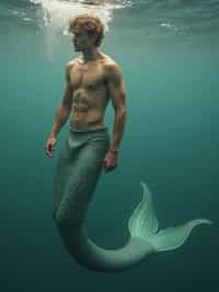 man as a Mermaid the head and upper body of a human and the tail of a fish