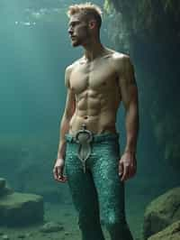 man as a Mermaid the head and upper body of a human and the tail of a fish