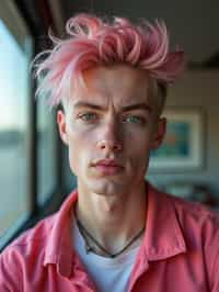 man as a progressive LGBTQ activist feminist with pink or blue hair