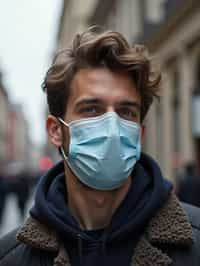 man wearing a Covid n95 mask in 2020. outside