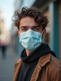 man wearing a Covid n95 mask in 2020. outside