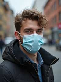 man wearing a Covid n95 mask in 2020. outside