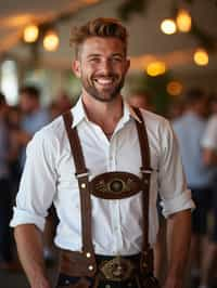 happy man in Lederhosen for Oktoberfest at Oktoberfest