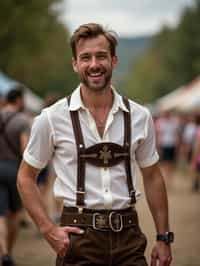 happy man in Lederhosen for Oktoberfest at Oktoberfest