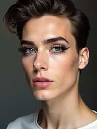 make up ideas for man. fake eyelashes, perfect cat eyeliner, light pink lipstick