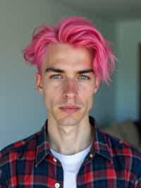 man as a progressive LGBTQ activist with pink or blue hair