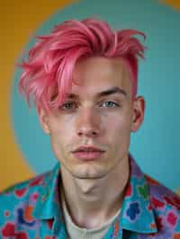 man as a progressive LGBTQ activist with pink or blue hair