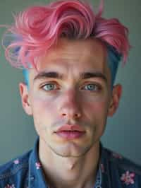 man as a progressive LGBTQ activist with pink or blue hair