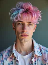 man as a progressive LGBTQ activist with pink or blue hair