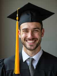 happy  man in Graduation Ceremony wearing a square black Graduation Cap with yellow tassel at college