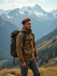 man hiking in mountains