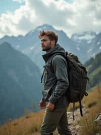 man hiking in mountains