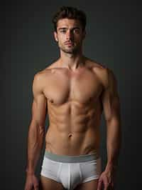 man wearing underwear  in Men's Health  centerfold photoshoot. intact eyes, symmetrical eyes, realistic skin texture. hyper realistic eyes. photorealistic