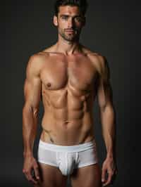 man wearing underwear  in Men's Health  centerfold photoshoot. intact eyes, symmetrical eyes, realistic skin texture. hyper realistic eyes. photorealistic