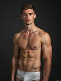 man wearing underwear  in Men's Health  centerfold photoshoot. intact eyes, symmetrical eyes, realistic skin texture. hyper realistic eyes. photorealistic