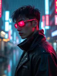 man as futuristic beautiful cyberpunk police officer, in heavy rainning futuristic tokyo rooftop cyberpunk night, ssci-fi, fantasy, intricate, very very beautiful, elegant, neon light, highly detailed, digital painting, artstation, concept art, soft light, hdri, smooth, sharp focus, illustration, art by tian zi and craig mullins and wlop and alphonse mucha