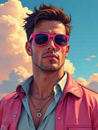 man, gta vice city cover art, borderlands style, celshading, trending on artstation, by rhads, andreas rocha, rossdraws, makoto shinkai, laurie greasley, lois van baarle, ilya kuvshinov and greg rutkowski