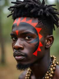 a man with  a tribal face paint design, adding an element of tribal and cultural inspiration to their festival look