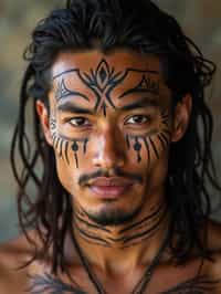 a man with  a tribal face paint design, adding an element of tribal and cultural inspiration to their festival look