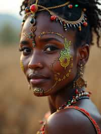 a woman with colorful temporary tattoos and henna art , adding an element of tribal and cultural inspiration to their festival look