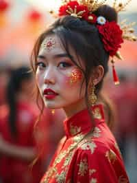 a woman with colorful festival makeup , standing out in the crowd and embracing the festival's vibrant atmosphere