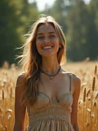 woman outside in nature in forest or jungle or a field of wheat enjoying the natural world