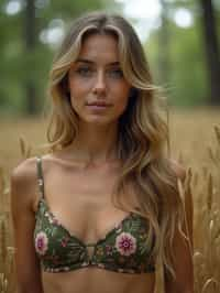 woman outside in nature in forest or jungle or a field of wheat enjoying the natural world