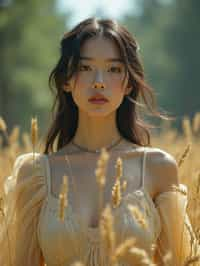 woman outside in nature in forest or jungle or a field of wheat enjoying the natural world