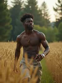 man outside in nature in forest or jungle or a field of wheat enjoying the natural world