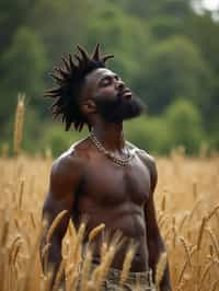 man outside in nature in forest or jungle or a field of wheat enjoying the natural world