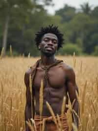 man outside in nature in forest or jungle or a field of wheat enjoying the natural world