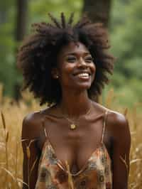 woman outside in nature in forest or jungle or a field of wheat enjoying the natural world