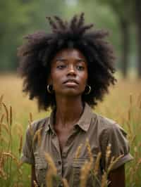 woman outside in nature in forest or jungle or a field of wheat enjoying the natural world