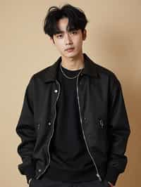 Korean man (with black hair) (as korean kpop k-pop idol) posing for photo, wearing Korean clothes, Korean fashion, Korean fashion, Korean makeup, (in front of solid background)