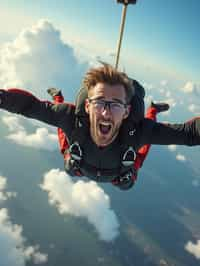 wide shot man skydiving in the air