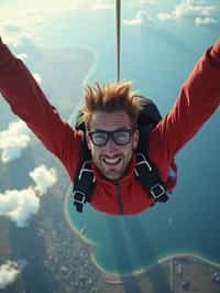 wide shot man skydiving in the air