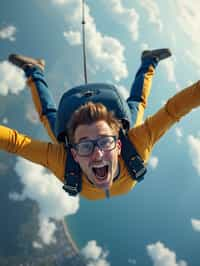 wide shot man skydiving in the air