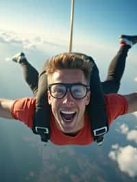 wide shot man skydiving in the air