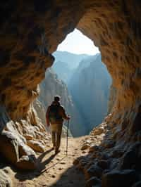 man as individual hiking through an impressive cave system