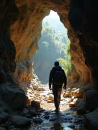 man as individual hiking through an impressive cave system