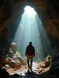 man as individual hiking through an impressive cave system