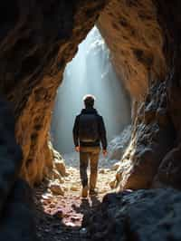 man as individual hiking through an impressive cave system