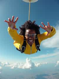 wide shot woman skydiving in the air