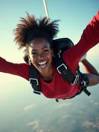 wide shot woman skydiving in the air