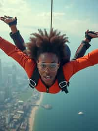 wide shot woman skydiving in the air