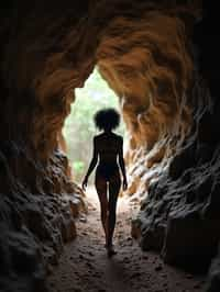 woman as individual hiking through an impressive cave system