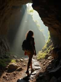 woman as individual hiking through an impressive cave system