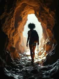 woman as individual hiking through an impressive cave system