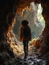 woman as individual hiking through an impressive cave system